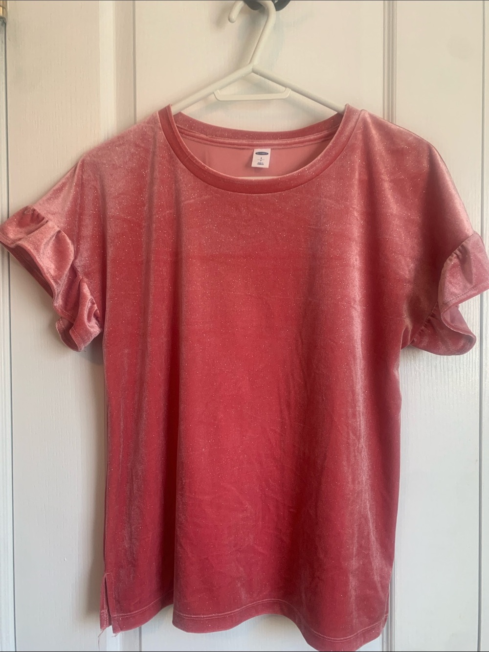 Old Navy Dusty Rose Shimmer Velvet Ruffle Sleeve Tee